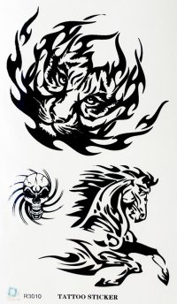 Tribal Lion, Horse, Skull Temporary Tattoos