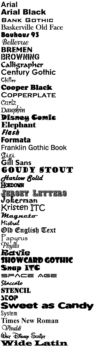 Fonts List